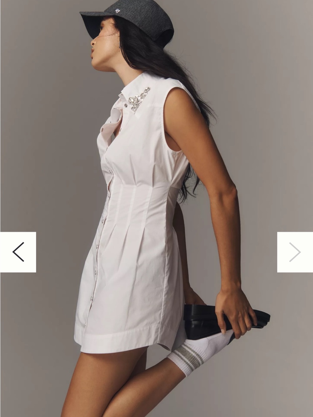 Anthropologie Siempre White Embellished Collar Pleated Mini Shirt Dress Size L